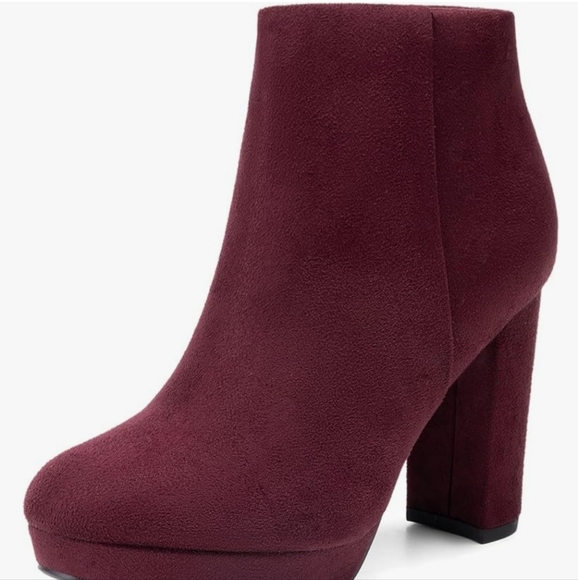 BAMBOO Shoes - Bamboo Ankle Chunky Heeled Platform Boots Slip On Maroon Faux Fur lining sz 10